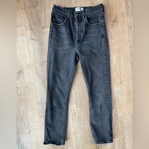 AGOLDE High Rise Skinny Jeans Size 25 Washed Black Button Fly Vintage Fade